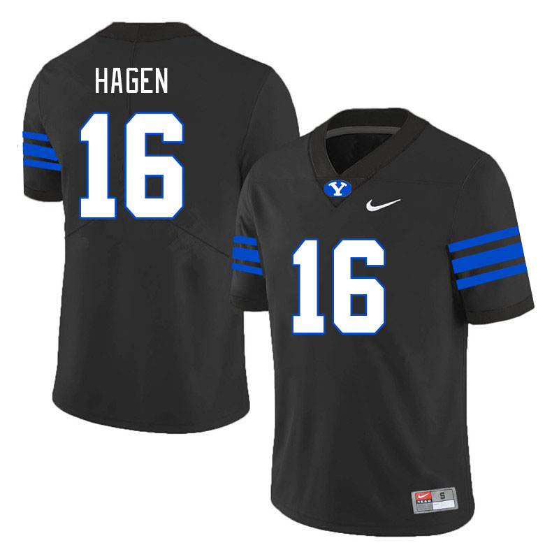 Men #16 Cole Hagen BYU Cougars College Football Jerseys Stitched-Black
